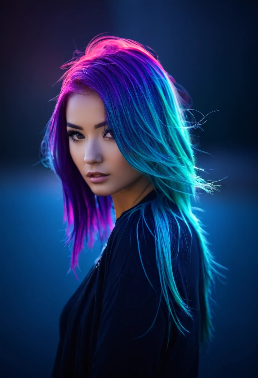 neon hair. photography, depth of field, bokeh, artistic
