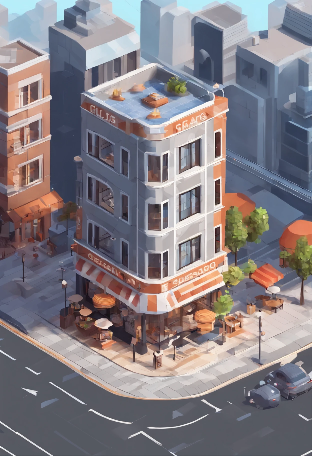 Isometric, overlooking 45 degrees, SLG game building, single building, gray background, concept art, Octane rendering, Coffee Shop, Cozy, cafe, 