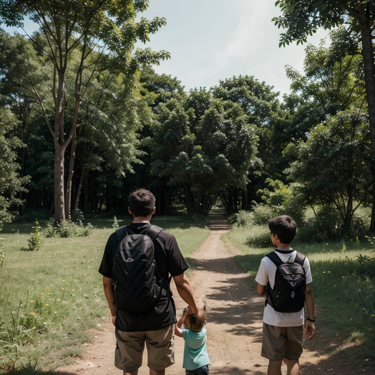 father exploringwith his children in a greenery and peaceful place