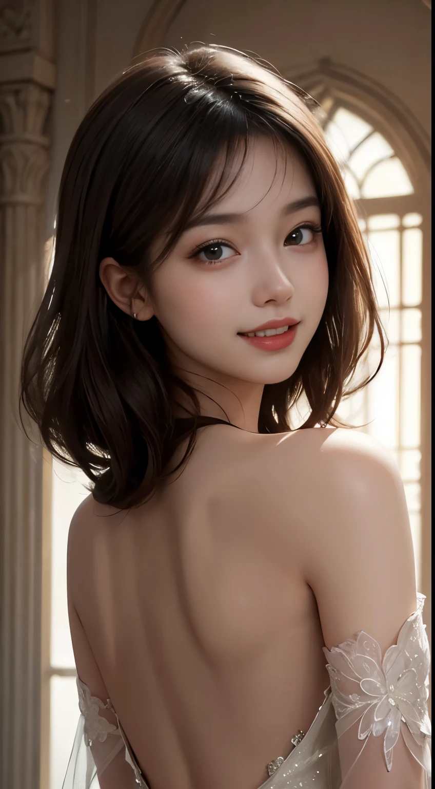 (Masterpiece:1.2), (illustration:1.2), (ultra-detailed), (delicate detailed), (cinematic light, best quality Backlights), 1girl, perfect body, young princess, see-through clothes, smile, shy, makeup, high contrast, best illumination, colorful