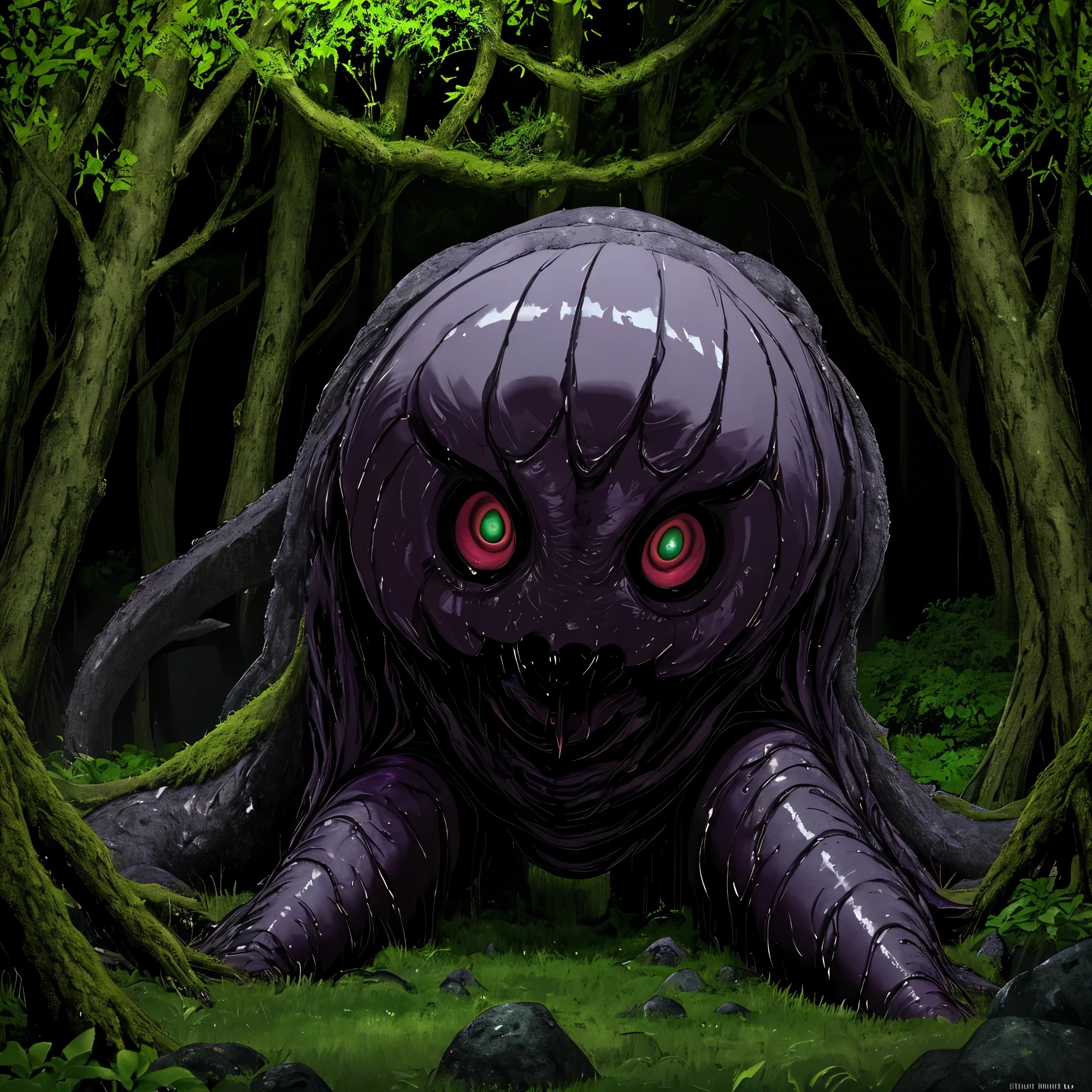 (best quality,highres:1.2),(realistic:1.37),ultra-detailed,a creepy toad,enormous in size,brightly colored,stalks through an ancient forest,tentacle tongue,thick and slimy skin,dark,ominous atmosphere,gloomy shadows,misty fog,gnarled trees,twisted branches,moss-covered rocks,dappled sunlight,unearthly glow,spooky ambiance,dense undergrowth,crunching leaves underfoot,haunting presence,unsettling silence,distant whispers,Cthulhu-like creature,mythical world,mysterious aura, Sentai Ranger, unnerving and seductive, HDR, 8k, absurdres, cinestill 800, sharp focus, add_detail:3 (solo woman) anime, wideshot, widescreen, focus on subject
