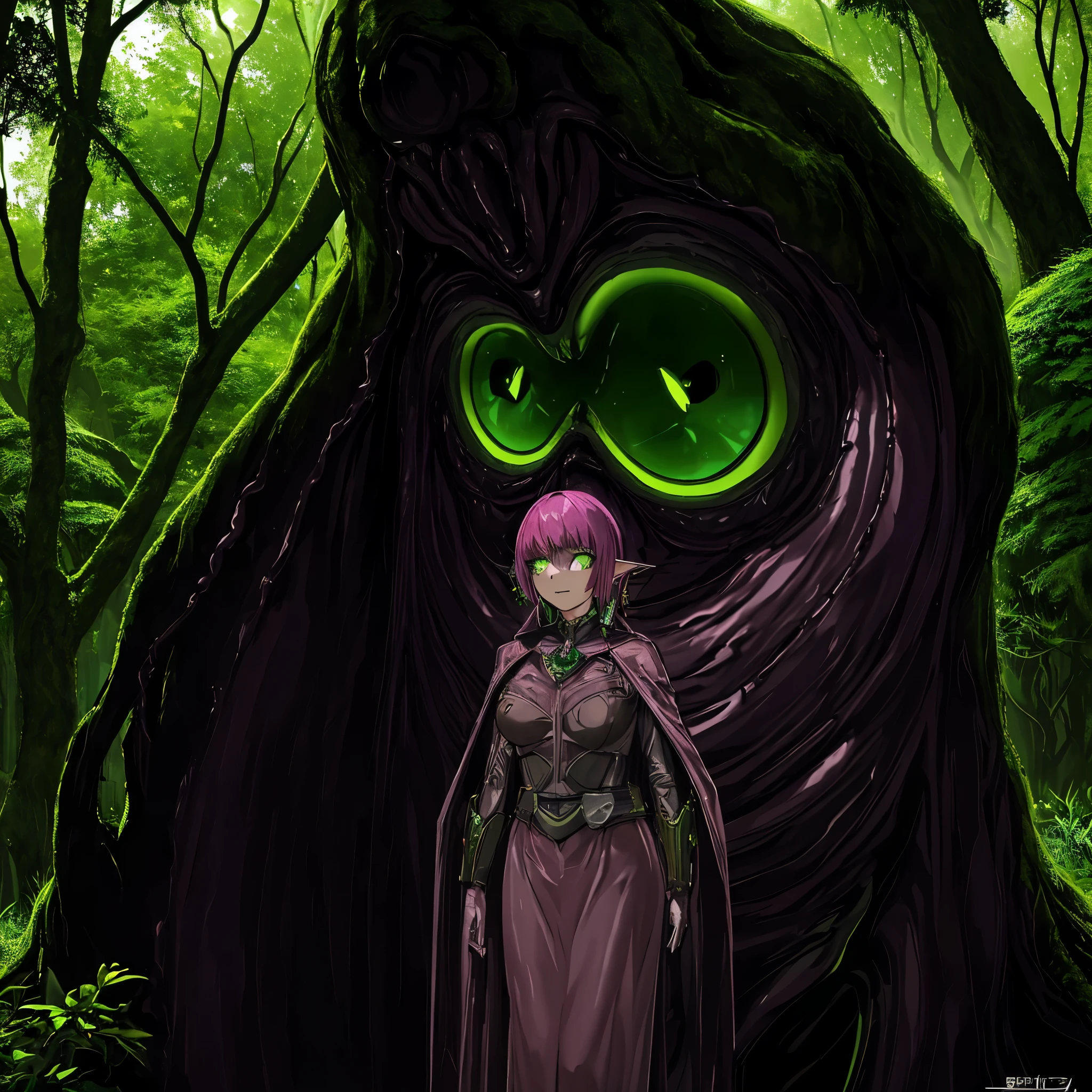 (best quality,highres:1.2),(realistic:1.37),ultra-detailed,a creepy toad,enormous in size,brightly colored,stalks through an ancient forest,tentacle tongue,thick and slimy skin,dark,ominous atmosphere,gloomy shadows,misty fog,gnarled trees,twisted branches,moss-covered rocks,dappled sunlight,unearthly glow,spooky ambiance,dense undergrowth,crunching leaves underfoot,haunting presence,unsettling silence,distant whispers,Cthulhu-like creature,mythical world,mysterious aura, Sentai Ranger, unnerving and seductive, HDR, 8k, absurdres, cinestill 800, sharp focus, add_detail:3 (solo woman) anime, wideshot, widescreen, focus on subject