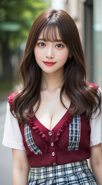 Smile、natta、Raw photography、(((Ultimate Beauty Portrait)))、((glistning skin))、1 girl、15 year old beautiful girl in Prague、bright expression、((brown haired))、(cleavage of the breast)、(Plaid pleated skirt:1.5)、((Big eyes that shine like jewels))、open cardigan、Open your clothes、panthyhose、Glossy glossy skin、(Medium Hair)、(Silky Ponytail Hair)、(is standing)、(frombelow)、Under the skirt、(Close-up of underwear from below)、eye liner、Beautiful bangs、Hair ween the eyes、((masterpiece、top-quality、ultra-detailliert、Film Light、intricate-detail、hight resolution、ighly detailed))、Detailed background、8KUHD、Digital SLR、Soft light、hightquality、Film grain、FujifilmXT3 、Shallow depth of field、natural soft light、Kamimei、Lush bust
