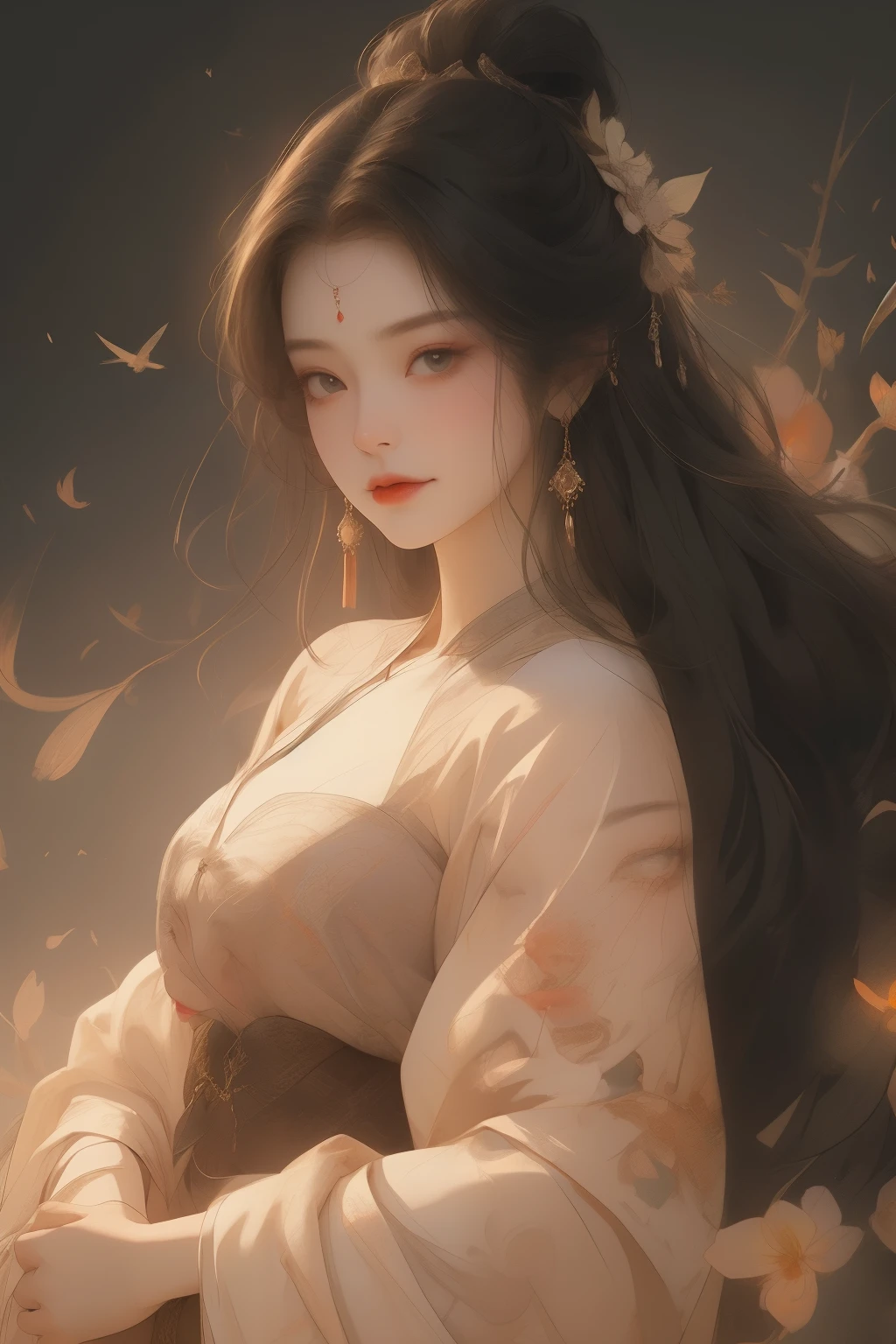 A Chinese female with long, flowing white hair is depicted in this image, clad entirely in pristine white clothing. Her whole body is gracefully shown, each detail rendered in exquisite realism. The background is meticulously cleaned, providing a clear contrast to the vibrant foreground, making every line and curve of her figure stand out. The scene is bathed in soft, natural light, adding to the ethereal beauty of the subject. Her long, lustrous locks cascade down her back, the delicate strings of her hair blown gently by an unseen breeze. The air around her seems to shimmer with a subtle, otherworldly glow, as if transporting the viewer to a dreamlike