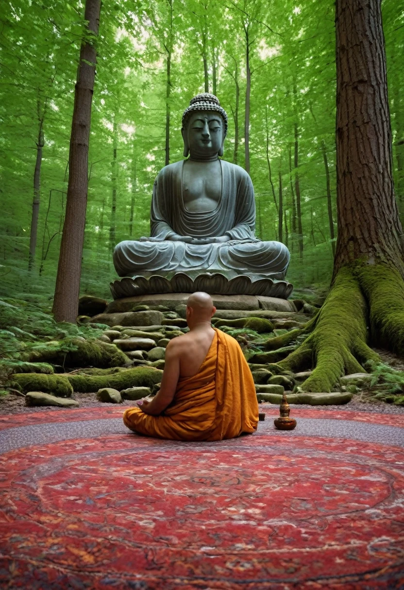 Buddha and man sitting on a carpet in the forest. Buddhism. Buddha. Beautiful image. Buddhist art. On the path of enlightenment. On the Path to Enlightenment by Mario Dubsky The most beautiful picture ever created by Sava Šumanović Buddha 8k) ) Buddha, Quiet Expression in a Temple, by John La Gatta