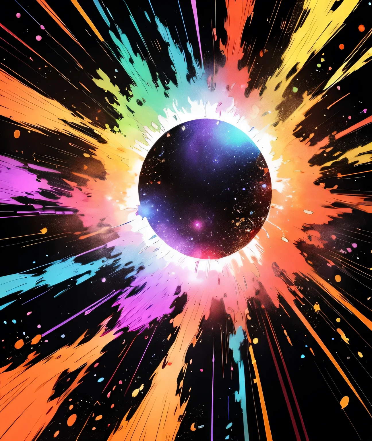 A multicolored energy explosion , void background 