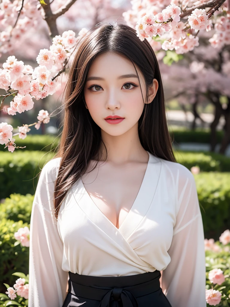 Best quality, 4K,8K,Realistic, Photorealistic, extremely detaile, An extremely delicate and beautiful, RAW photo, Japanese and Korean beauties,South Korean beauties,Wear JK, mini-skirts,Large ,(Beautiful detailed eyes,beautiful detailed lips,Extremely detailed eyes and face,long eyelasher), Beautiful hair, joyful expressions, Surrounded by cherry blossom trees, It has a kawaii anime style, In a picturesque garden full of sunshine. The artwork is of the best quality, With ultra-detailed features and realistic, Realistic touch. vibrant with colors,The lighting creates a warm atmosphere, Dreamy atmosphere.