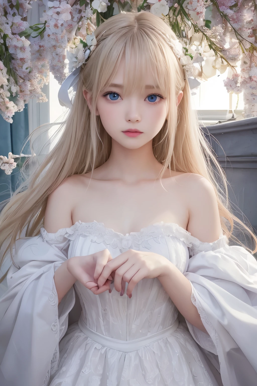 best quality, masterpiece, high_res, 1girl, hair ornament, necklace, jewelry, Beautiful face, upon body, tyndall effect, photo realistic, dark studio, rim lighting, two tone lighting, (high detailed skin:1.2), 8k uhd, dslr, soft lighting, high quality, volumetric lighting, candid, Photograph, high resolution, 4k, 8k, Bokeh, medium breasts, open fingers, (hair color:blonde:1), loving expression, blushing face, wet, black camisole , black dress, shy, hair clips, two colored eyes, erect, areola, love necklace, heart hair ornament, rose pattern clothes, blushing face, heterochromia