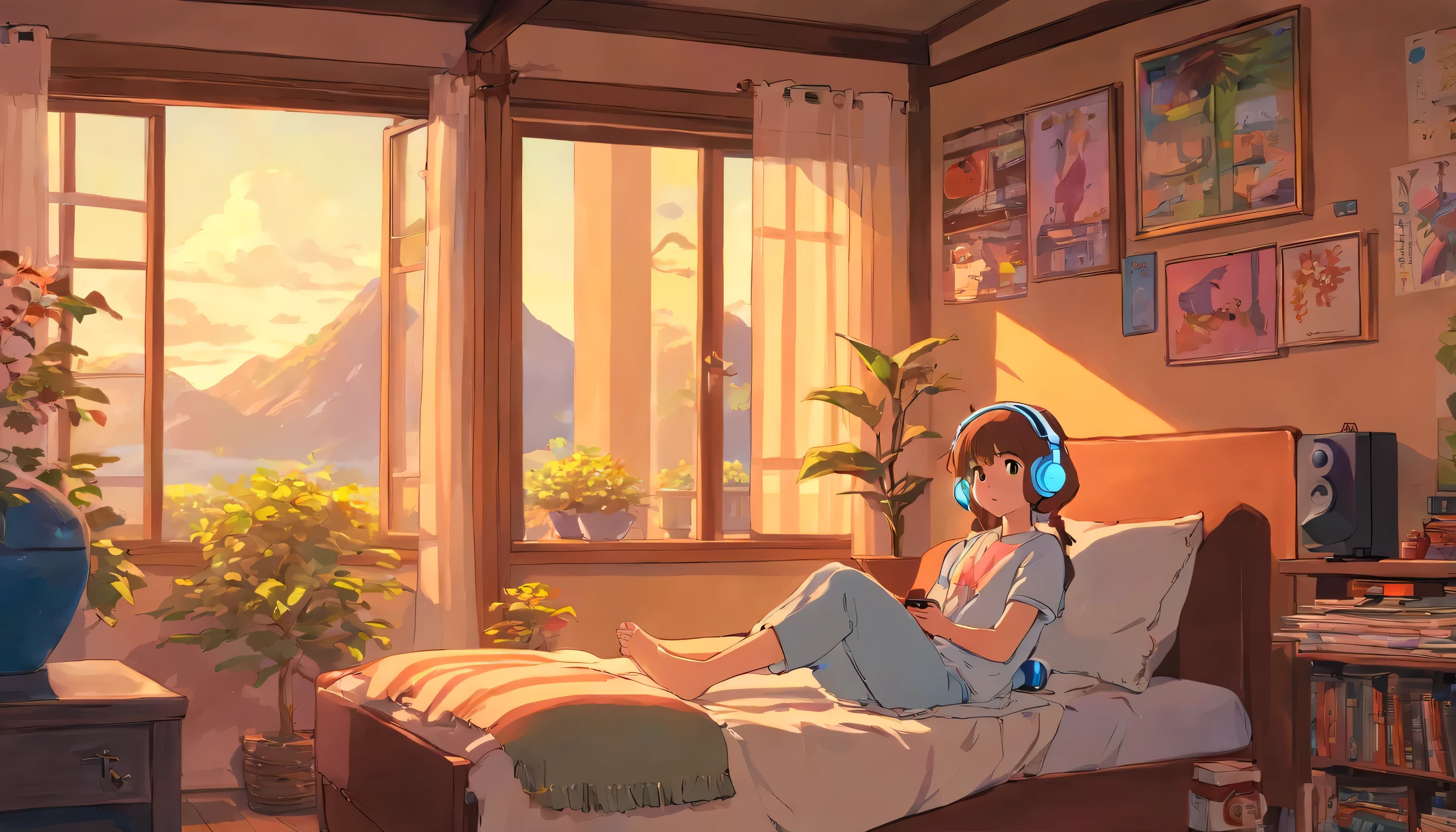 Anime girl relaxing in her room with headphones on, LOFI Girl, Anime atmosphere, Lofi Artstyle, Anime Style 4k, Anime Aesthetics, Nightcore, Lo-fi feeling, Lofi Art, anime art wallpaper 4k, anime art wallpaper 4k, anime wallpaper 4k, anime wallpaper 4k, Lo-fi vibe