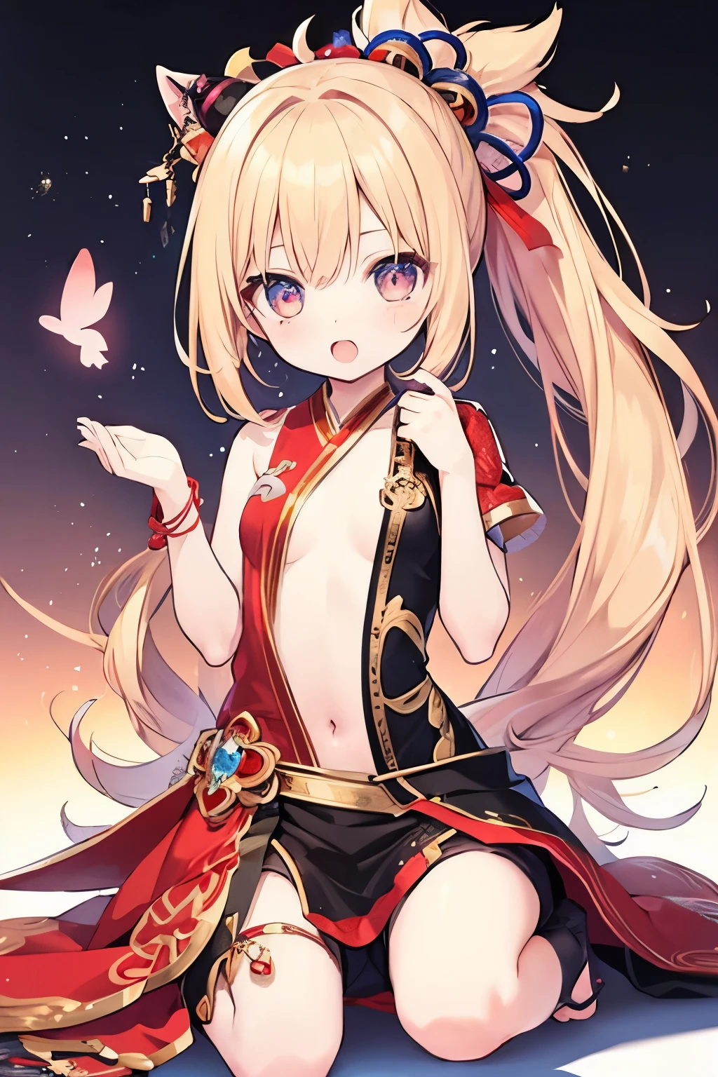 Very beautiful and Shining Eyes、Shining Eyes、((1 girl))、Small breasts、Big Mouth、Childish clothes、7--old l,highest quality, masterpiece, High resolution, alone, {yoimiya_Genshin Impact:1.15},you, blonde_hair, 前hair, hair_ornament, ponytail, 1 female、、masterpiece、highest quality、Accurate、Oiran、Provocative pose、tongue、Big eyes、Spread your legs、The whole body is visible、masterpiece, highest quality, High resolution, Get used to it, Teenage Girl，ボサボサのhair，sexy，Have a tattoo，charm，Heartwarming，Heart rate，Cropped shoulders，