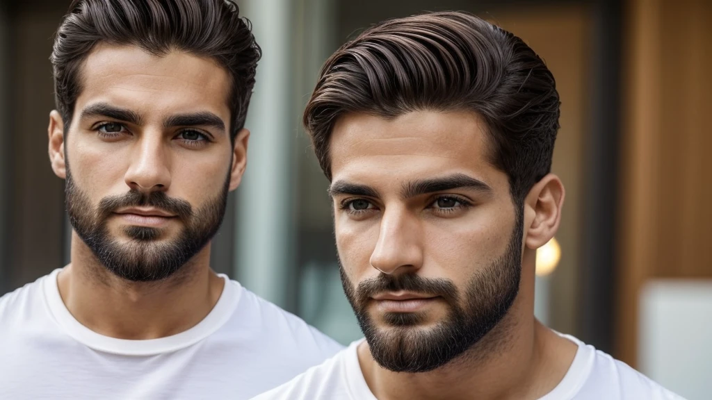 (melhor qualidade)), ((obra de arte)), (detalhado), rosto perfeito, homem de 27 anos italiano, billionaire, cabelos castanhos escuros,barba, de terno preto, light brown eyes and a confident and serious look, musculoso e alto