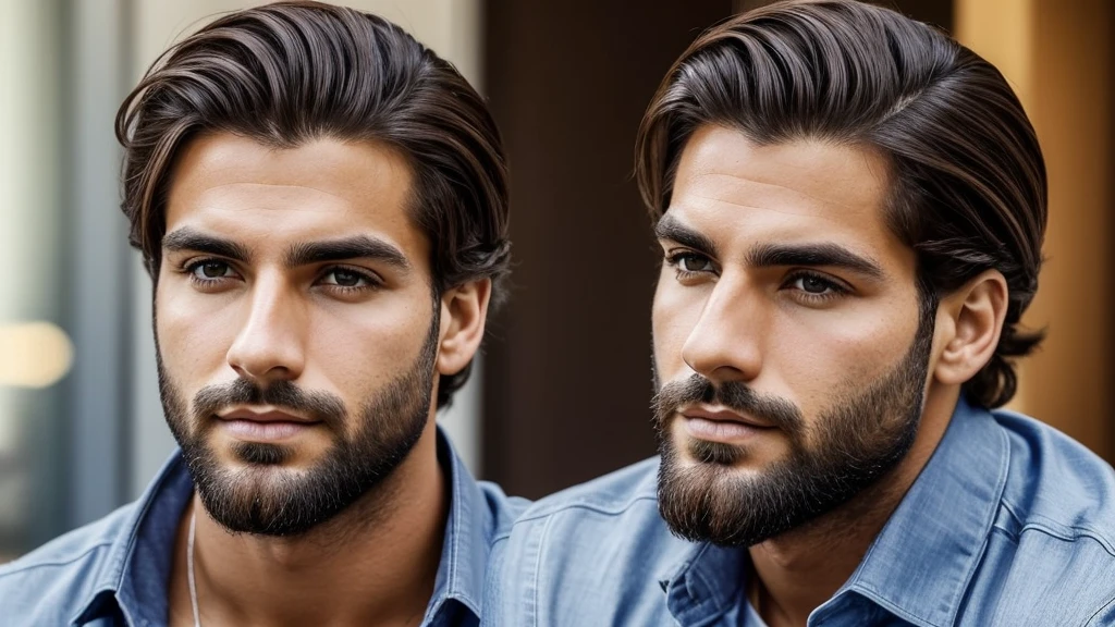 (melhor qualidade)), ((obra de arte)), (detalhado), rosto perfeito, homem de 27 anos italiano, billionaire, cabelos castanhos escuros,barba, de terno preto, light brown eyes and a confident and serious look, musculoso e alto