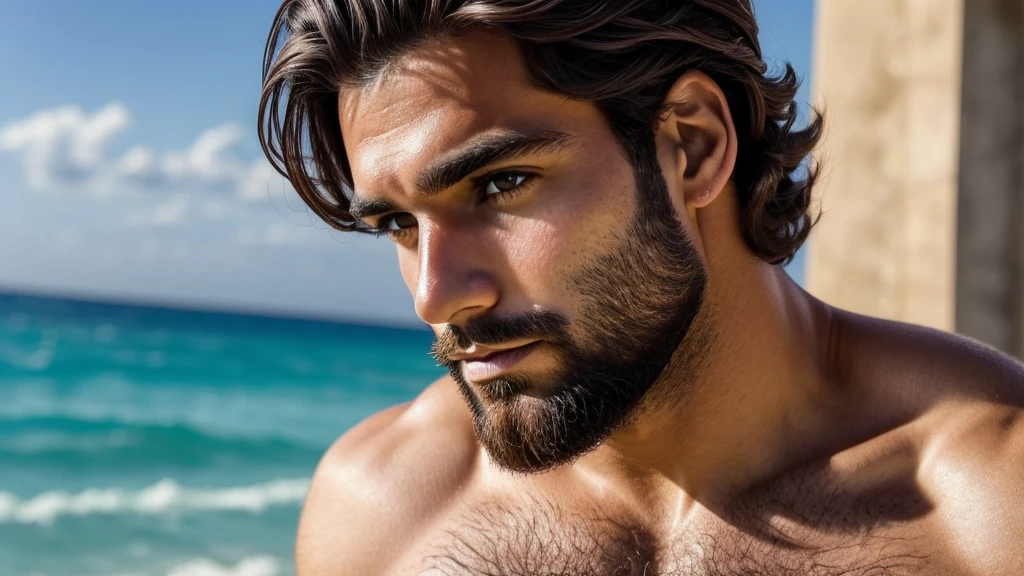 (melhor qualidade)), ((obra de arte)), (detalhado), rosto perfeito, homem de 27 anos italiano, billionaire, cabelos castanhos escuros,barba, de terno preto, light brown eyes and a confident and serious look, musculoso e alto