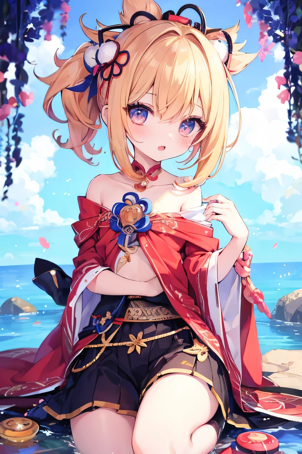 Browsing Caution,Very beautiful and Shining Eyes、Shining Eyes、((1 girl))、Small breasts、Big Mouth、Childish clothes、7--old l,highest quality, masterpiece, High resolution, alone, {yoimiya_Genshin Impact:1.15},you, blonde_hair, 前hair, hair_ornament, ponytail, 1 female、、masterpiece、highest quality、Accurate、Oiran、Provocative pose、tongue、Big eyes、Spread your legs、The whole body is visible、masterpiece, highest quality, High resolution, Get used to it, Teenage Girl，ボサボサのhair，sexy，Have a tattoo，Attractions，Heartwarming，Heart rate，Cropped shoulders，