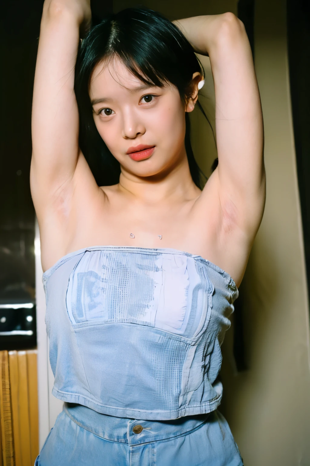 RAW images, 16k, color, images, (only for 1 girl), beautiful face, very detailed face, very detailed eyes, very high quality neck, beautiful hair, very detailed hair, high quality hair, very detailed skin, very detailed skin, very high quality legs, very beautiful legs, (very detailed armpits), very high quality armpits, ((armpit fetish)), ((ultimate high quality armpits: 1.3)), recessed armpits, ((((Dimpled armpits)))), ((((Deeply wrinkled armpits)))), ((Pigmented armpits))))), {{{Heavily pigmented armpits}}}, ((Deeply wrinkled armpits)), Pigmented armpits, (Shorts), Saggy