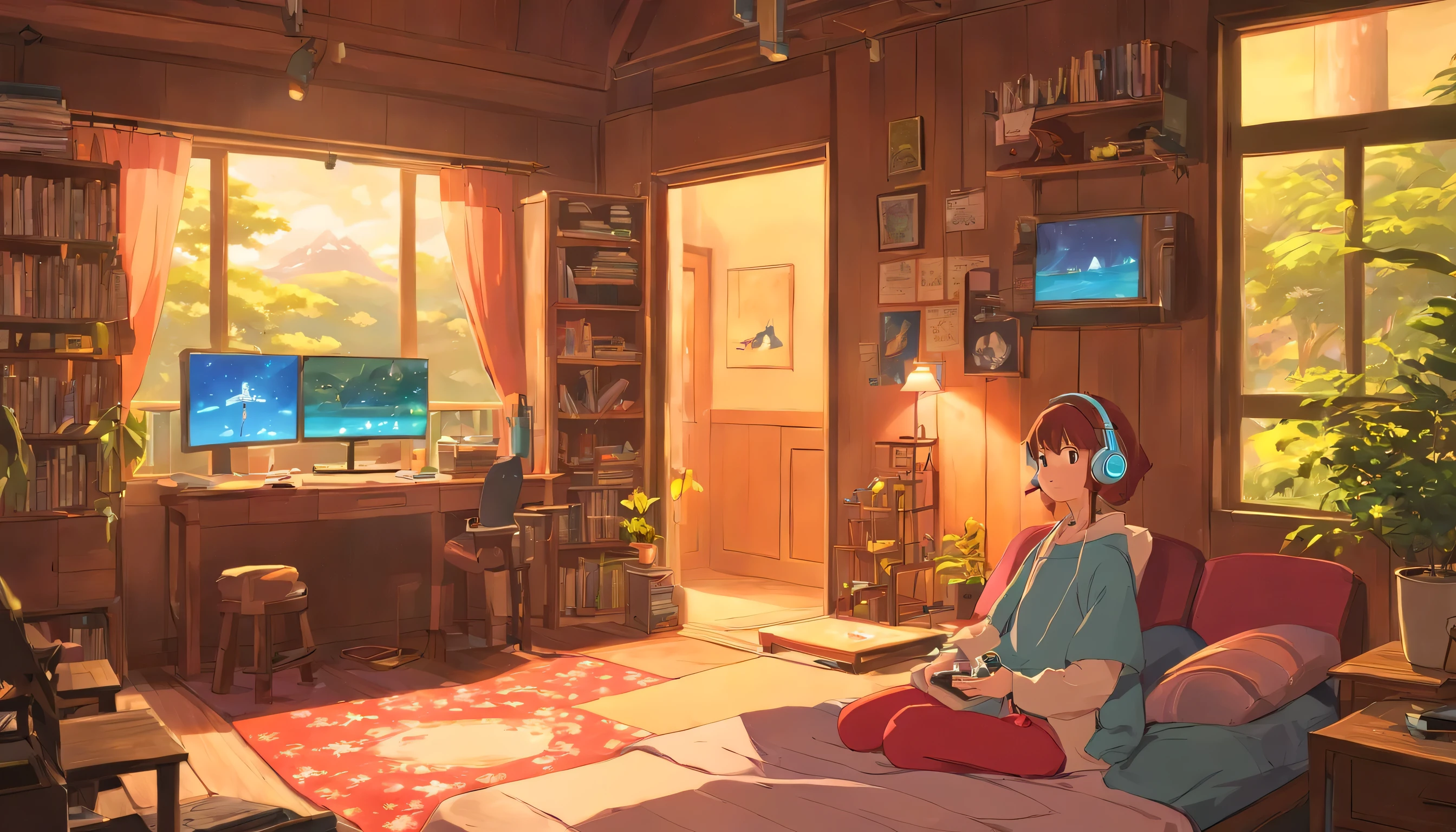 Anime girl relaxing in her room with headphones on, LOFI Girl, Anime atmosphere, Lofi Artstyle, Anime Style 4k, Anime Aesthetics, Nightcore, Lo-fi feeling, Lofi Art, anime art wallpaper 4k, anime art wallpaper 4k, anime wallpaper 4k, anime wallpaper 4k, Lo-fi vibe