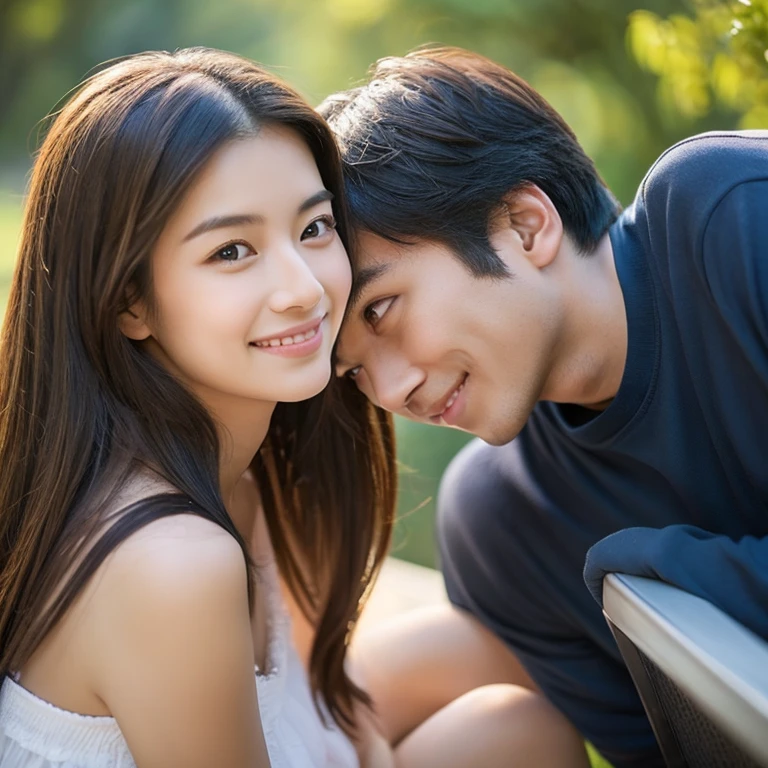 masterpiece,highest quality, Men and women facing each other、Well-proportioned face、Beautiful Face、Photorealistic、Gazing at each other、smile