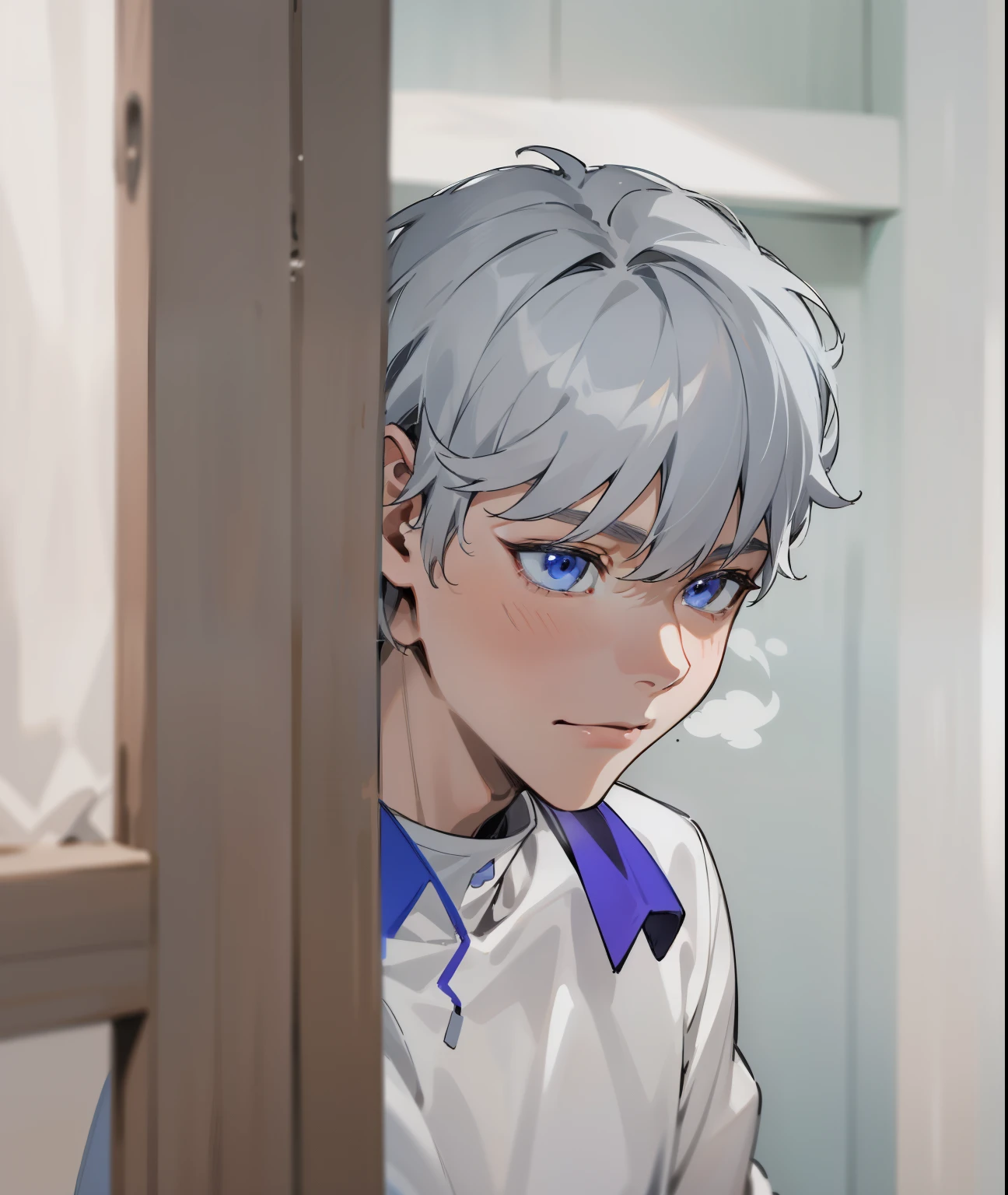 cute young man 25 years oldgray hair blue eyes