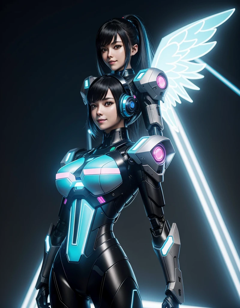Studio Original Photo Art ((32k UHD high detail, 16k HDR Cinematic Art)) “ "Ultra HD resolution name, (Mecha_daughter) Combination of style and ultra_metroid and this_walk_Deadly_Deadly_city element. | A radiant 30-year-old woman, dressed in a fitted white Mecha_daughter costume, faces this viewer with an angelic smile. Her short blue hair adorned with two Cybernetic maria-chiquinha illuminated by neon lights, Create captivating contrast. The plane is surrounded by a maze of machines, mainframe computer, Acid dripping light tube, Mucuss and imposing laser cannons, providing a unique and Dynamic atmosphere. | Three-dimensional composition, neon light effect highlighting Cybernetic details. | Engaging scene of a Mecha_daughter woman in a futuristic aircraft inspired by this super_metroid, Mecha and ()this_walk_Deadly_Deadly_urban style)). | camera, positioned close to this character, reveals her entire body as she adopts a Dynamic_posture, Angelic smile, with this futuristic environment enhancing this overall aesthistic. | (perfect_posture), She adopted ((Dynamic_posture, Angelic smile):1.2), (Cybernetic_hair), (neon_light environment), (Mucus_element), (laser_cannon hollow body)), More details". Sharp grainy negatives「Style fujifilm XT3」50mm f4