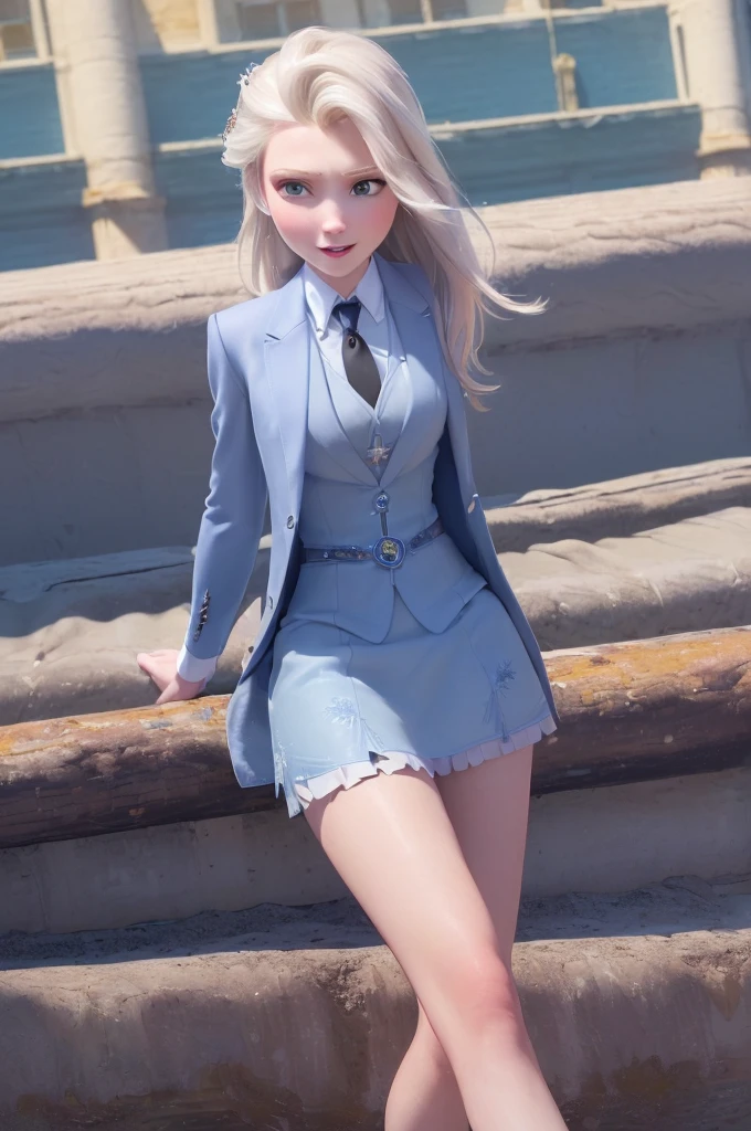 (masterpiece:1.4), (Best quality:1.4), (high resolution:1.4), Elsa of Arendelle, Long hair, (((Skirt suit))), (((3-piece-suit))), (((tie))), (((Dress Shirts))), (((suit))), (((suit))), (((Vest))), double-breasted Vest, (((Tight mini skirt))), Pencil Skirt, tie夹, Pocket Watch, Pocket Square, Cufflinks,outdoor, (ocean, support, Fall, autumn:1.3), Smile,