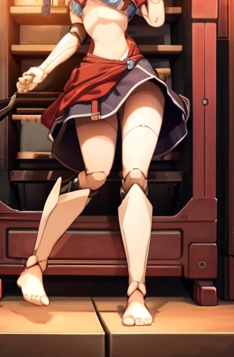 A Female robot is sleeping in the book, spread legs, nude, banzai pose. she wears no dress. She Brown short hair is tied with two big red clothespins, She lifts up the under hem of her white plain dress, leaning over, masterpiece, very short pigtails,brown hair, mature, android, blue eyes, full body figure, Height: 160cm, flushed cheeks, 2020s anime picture, A beautiful robot with short brown hair in two short pigtails held up by two very large huge red clothespins, Uplifting, No NSFW, whole body, barefoot, archaic smile, getting orgasm, 25 years old, sweat bucket.