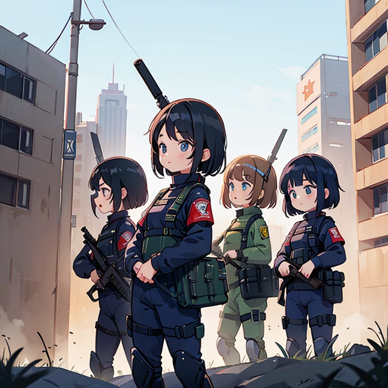 Girls dressed as riot police