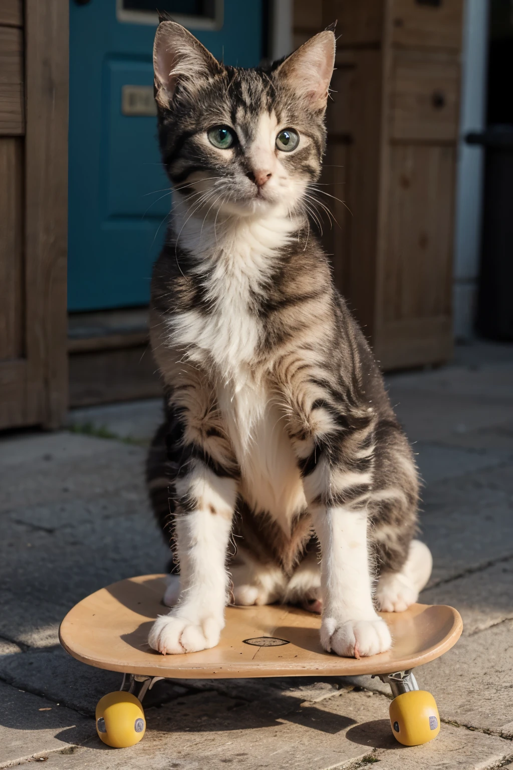 ((best quality)), ((masterpiece)), (detailed), cute kitten on a skateboard