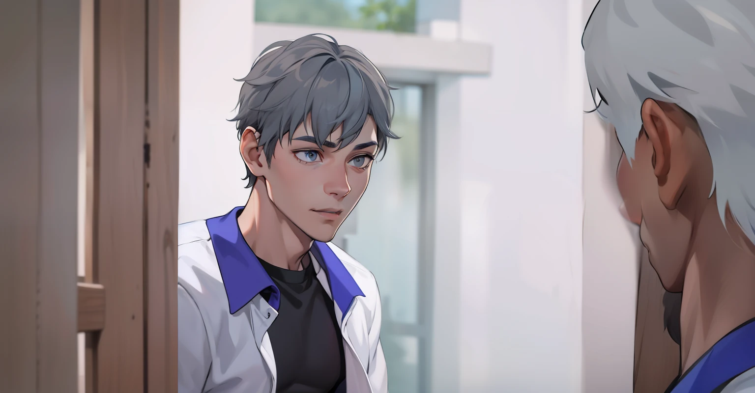 there are two 22 year old boys facing each other gray hair