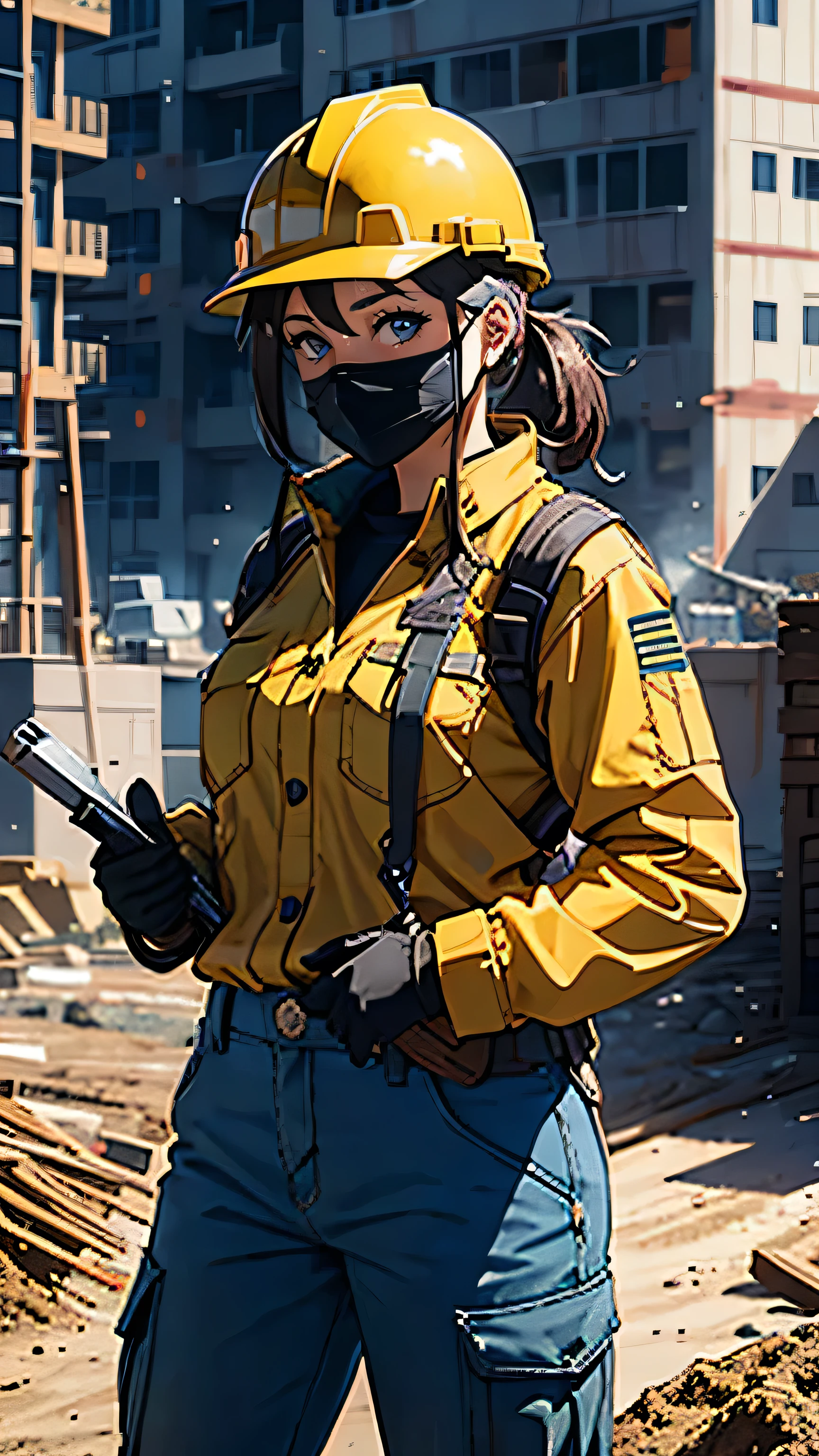 Girl at the construction site, Wear a white long-sleeved shirt, cargo pants, Safety Helmet, and holding a A powerful method in her hand.

(High resolution,4K,highest quality:1.2),Very detailed,(Realistic:1.37),Large construction site,Professional,Industrial Lighting,Vibrant colors,Bokeh,Gritty atmosphere

[Construction worker], [Urban], [Dynamic pose], [A powerful method], [Safeguards], [concrete], [crane], [Dust and debris], [Blueprint], [Construction Machinery],  [Helmet], [Work gloves], [scaffold], [Construction site signage], [Noise and activity], [Yellow caution tape], [Sunlight and shadow], [Busy workers], [Dirt and mud], [Construction Vehicles], [Diligent]

This Professional prompt、We hope it helps you create beautiful, detailed images of girls working on construction sites.。.