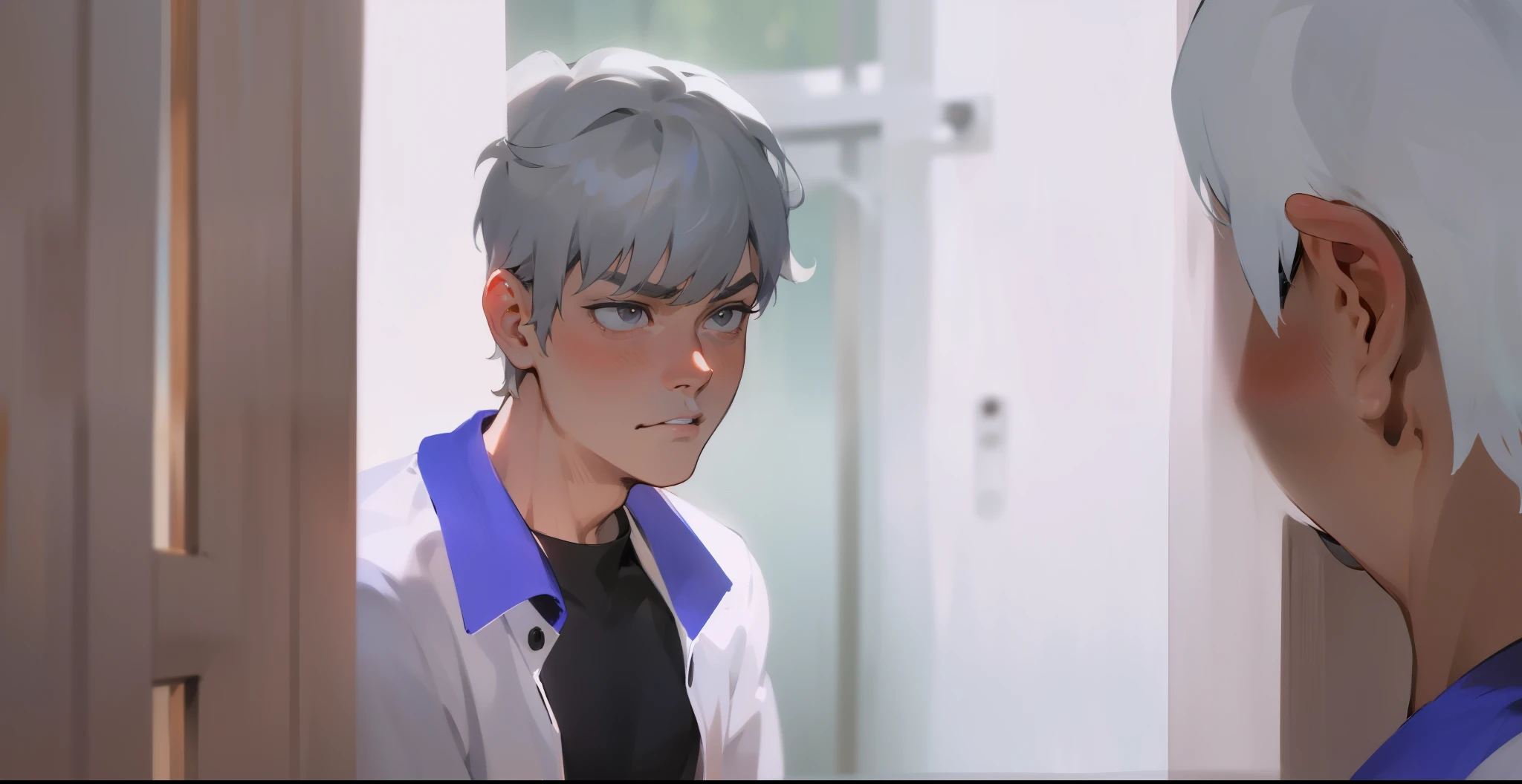 cute 18 year old boy gray hair gray eyes this serious penetrating look