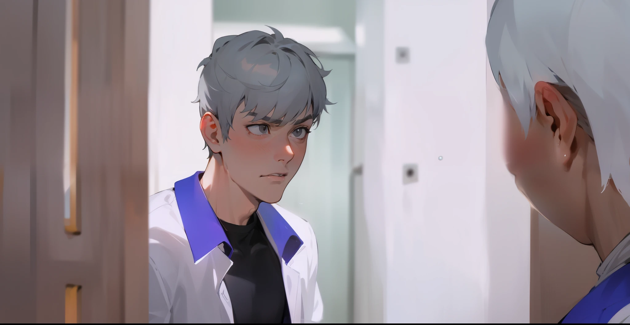 cute 18 year old boy gray hair gray eyes this serious penetrating look 
