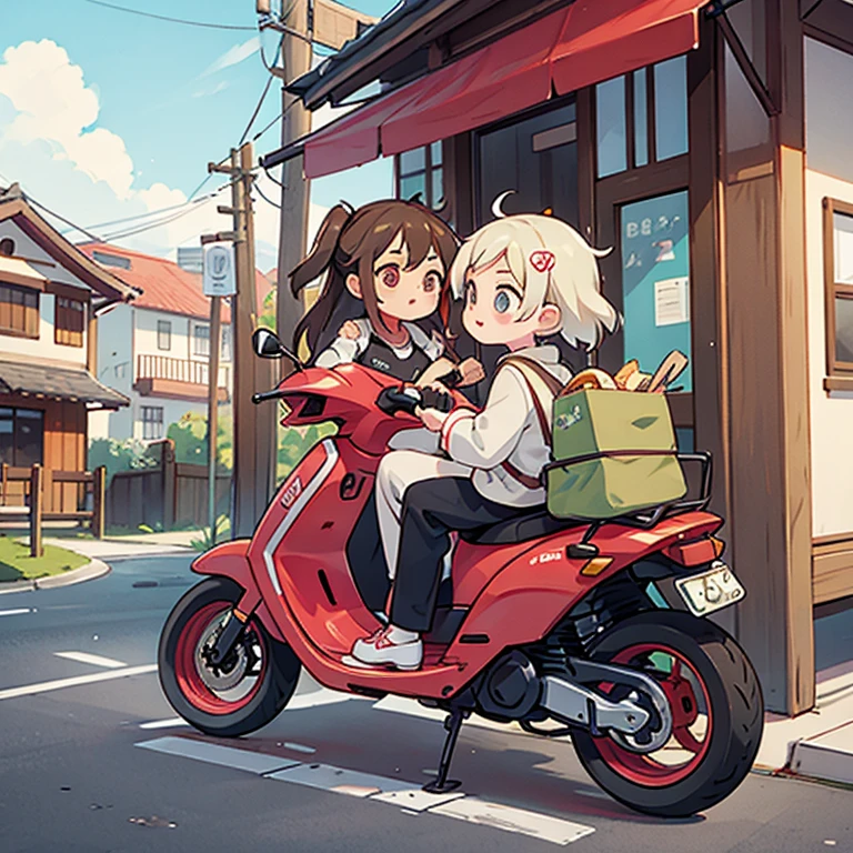 Girls delivering soba on scooters