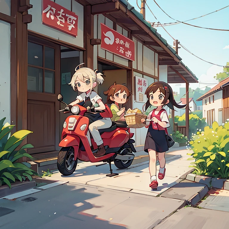 Girls delivering soba on scooters