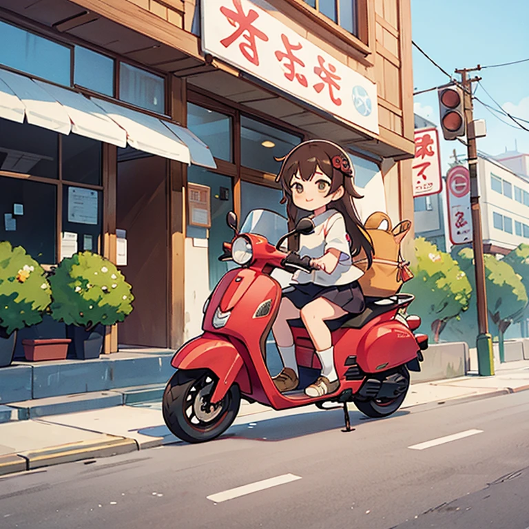 Girls delivering soba on scooters