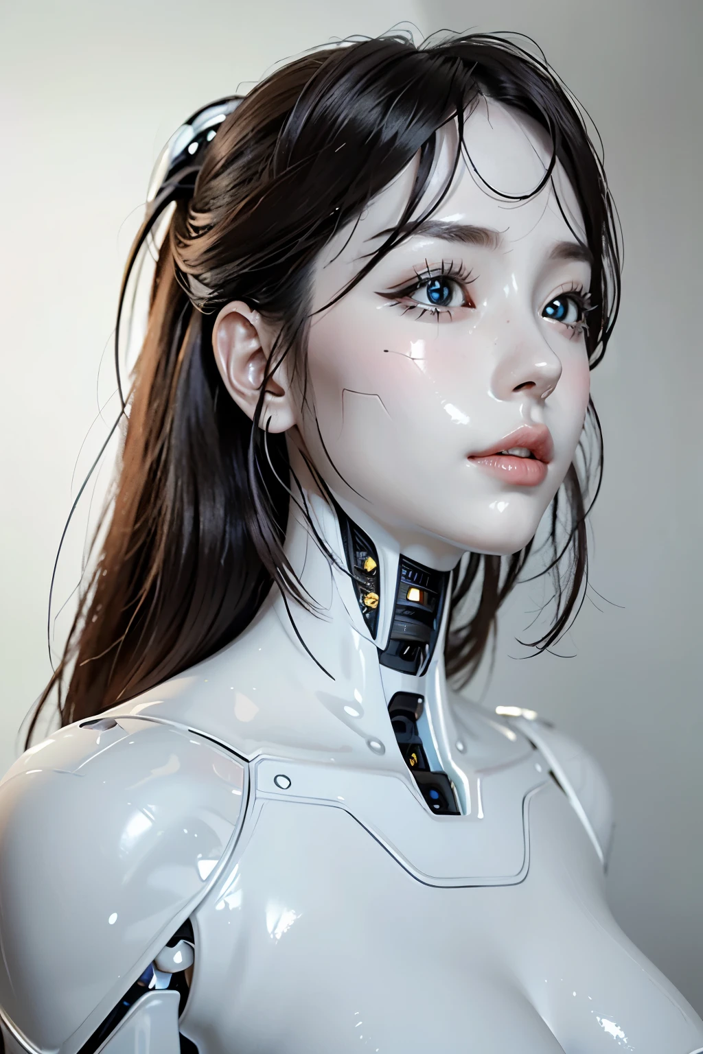 top-quality、​masterpiece、超A high resolution、(Photorealsitic:1.4)、(cyborg:1.6), ((closeup, side view)), Raw photo、1 cyborg Girl、angelic cute  face, perfect long pink detailed hair, (Fine White porcelain cyborg body:1.6)、high tech, glowy skin、((super realistic details))、portlate、global illumination、Shadows、octane render、8K、ultrasharp、character edge light, Colossal 、Raw skin is exposed in cleavage、Details of complex ornaments、Double Zeta Gundam details、highly intricate details、Realistic light、radiant eyes、Facing the camera