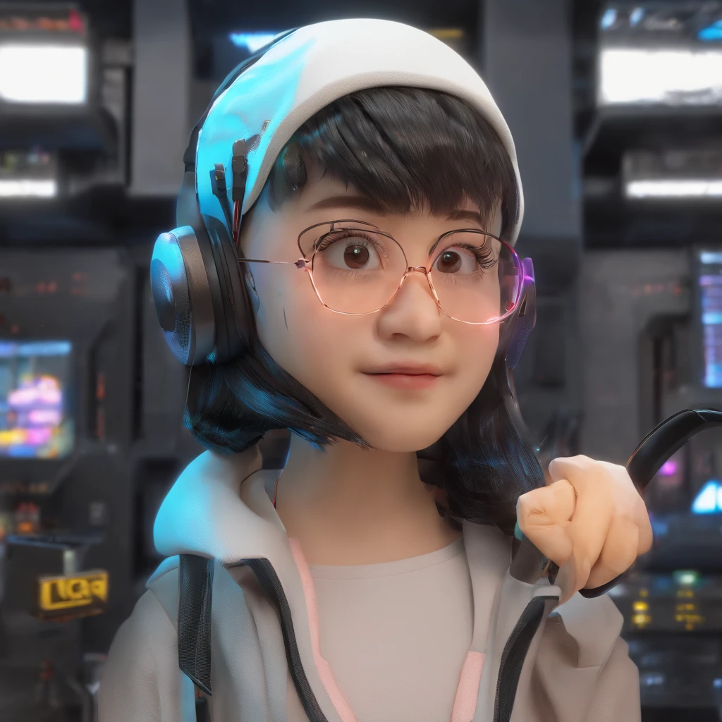 1girl,solo,cyberpunk,science fiction,black hair,black clothes,black background,anime style,deformed,big head,,cute,3D render,octane render,(best quality,4k,8k,highres,masterpiece:1.2),ultra-detailed,(realistic,photorealistic,photo-realistic:1.37),vivid colors,portraits