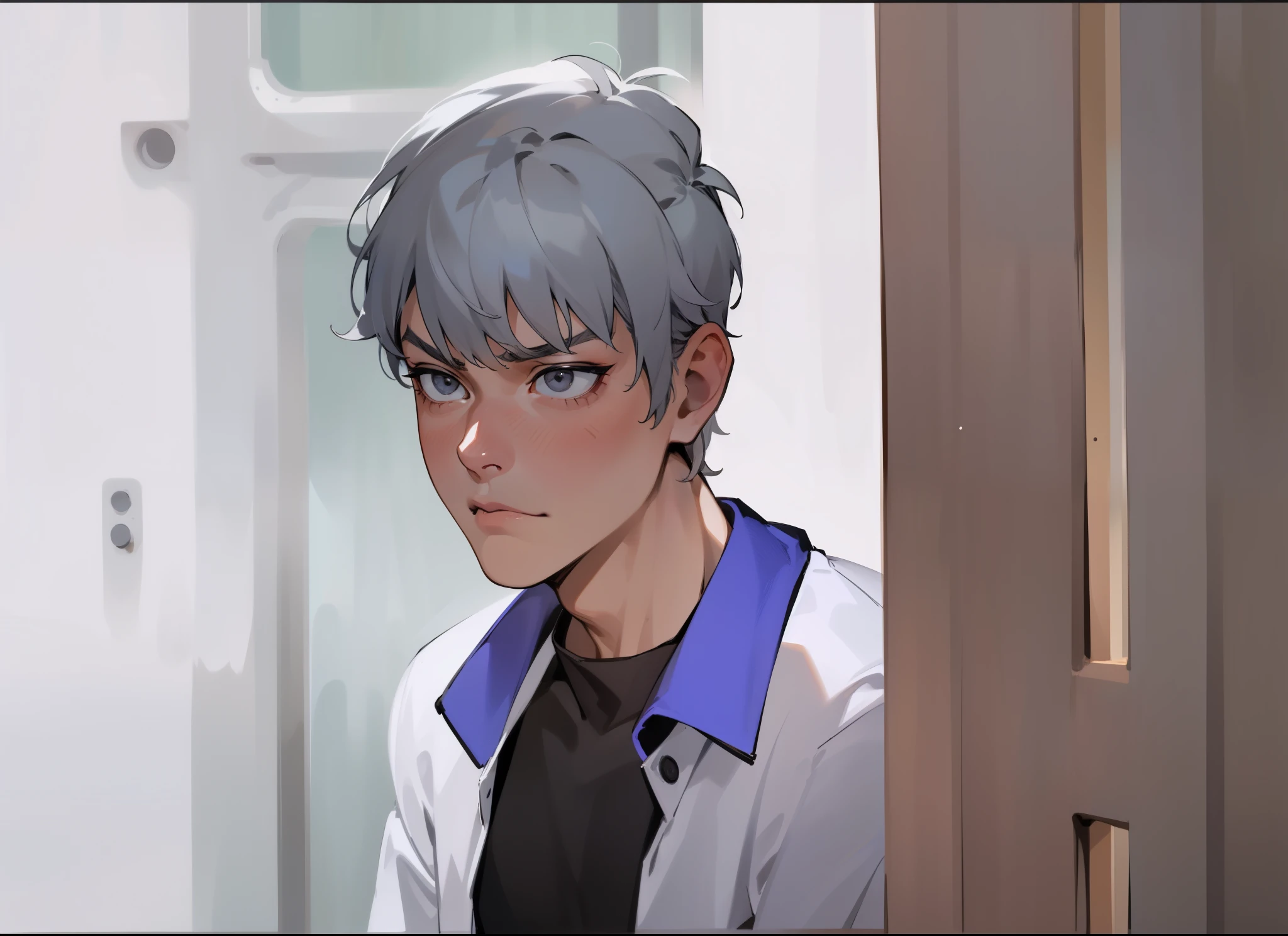 cute 18 year old boy gray hair gray eyes this serious penetrating look