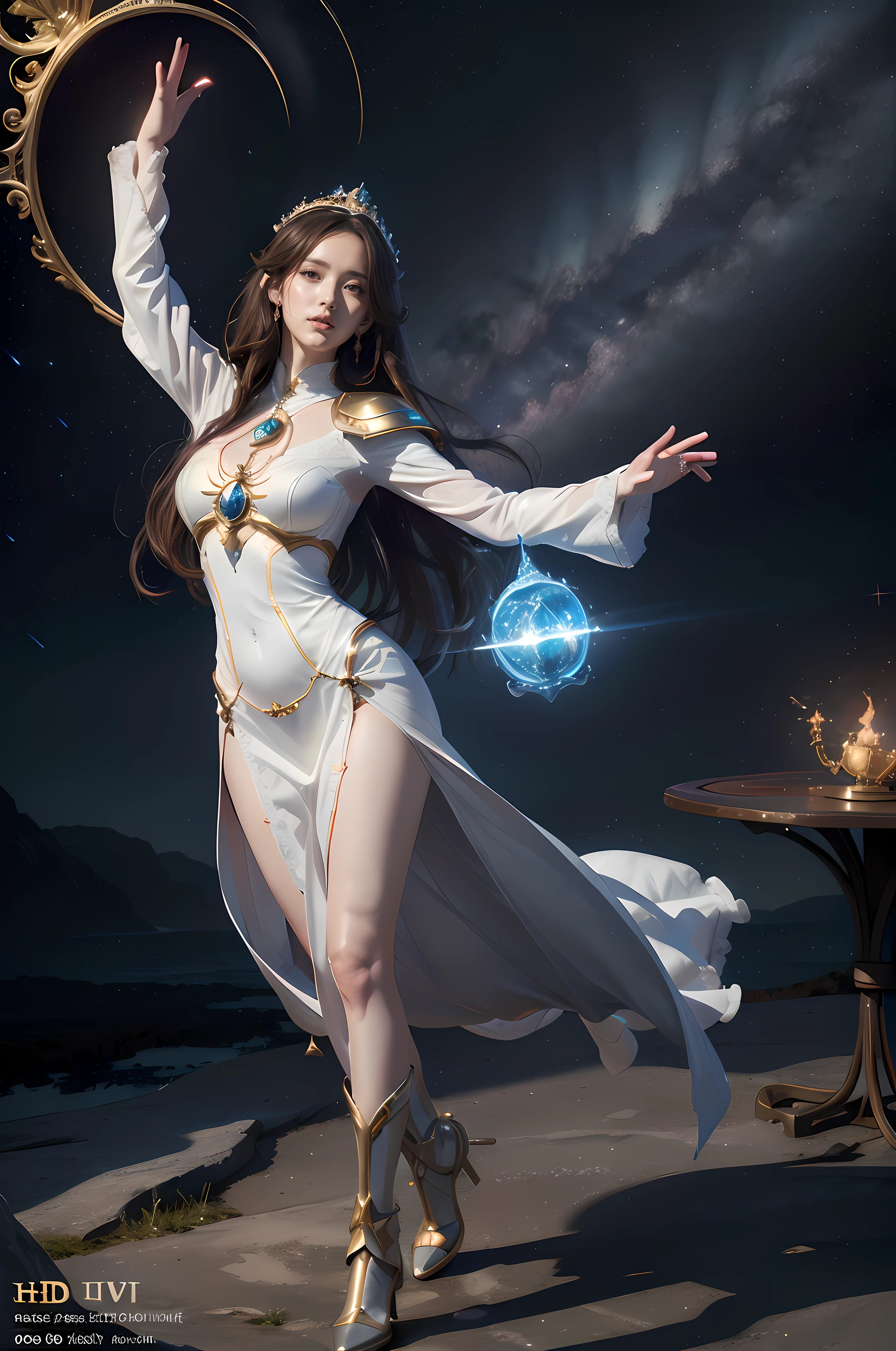(((UHD))), (((masterpiece))), (((8k))), (((highres))), (((Surrealism))), (((cinematic lighting))), god rays, zoom layer, (((fullbody shot))), f/4.0, Canon, shiny skin,detailed skin,detailed face, detailed eyes, girl in white dress with arms outstretched in front of a castle, princess of light, fantasy gorgeous lighting, goddess of light, full portrait of elementalist, portrait of queen of light, artgerm on artstation pixiv, full portrait of magical knight, holy fire spell art, epic light novel art cover, concept art magical highlight, beautiful celestial mage