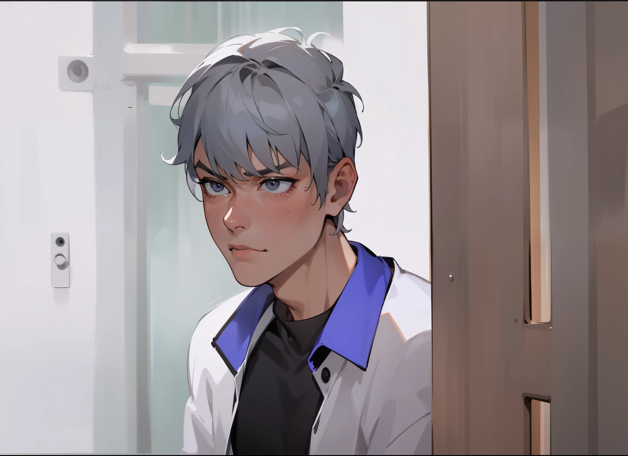 cute 18 year old boy gray hair gray eyes this serious penetrating look