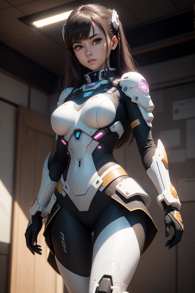 ((best quality)), ((masterpiece)), (Very detailed:1.3), 3D, Shitu-mecha, 2 beautiful women in victory pose, She drives a pink mech.,Found in the ruins of a city during the Forgotten War, technology, HDR (High Dynamic Range), Ray Tracing, NVIDIA RTX, Super Resolution, Unreal 5, Subsurface scattering, PBR Textures, Post-Processing, Anisotropic filtering, Depth of Field, Maximum Acutance and Acutance, Multi-layered textures, Albedo and Specular Maps, Surface Shading, Accurately simulate the interaction of light and matter, Perfect proportion, Octane Rendering, Two-tone lighting, Low ISO, White Balance, Rule of Thirds, Large aperture, 8K Native, High-efficiency sub-pixel, sub-pixel convolution, Glowing particles, Light Scattering, Tyndall effect