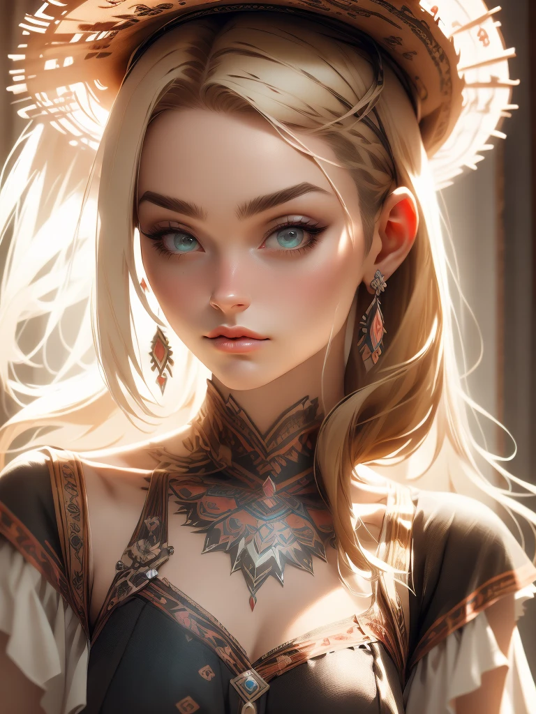 Plano General,Unreal Engine:1.4,Hyper-realistic CG K, Realistic:1.4, Texture:1.4, masterpiece:1.4,beautiful woman,Wearing a hippie style hat, Fan Hippie Bohemia:1.7,Longhair、Hippie clothing various colors, 32k.