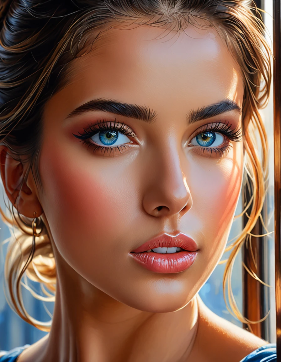 a beautiful nude girl, extremely detailed portrait, detailed eyes and lips, long eyelashes, photorealistic, art nouveau style, oil painting, Draw the whole body, dramatic lighting, masterpiece, best quality, 8k, highly detailed