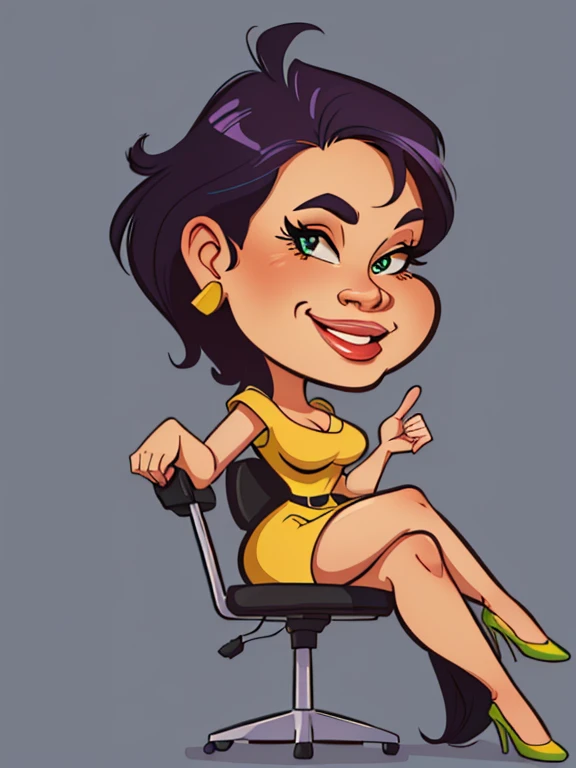 4k, best quality, cartoon woman sitting on a chair with her legs crossed, caricature style, in cartoon style, CARTOON ARTstyle, caricature illustration, cartoon style illustration, cartoon digital art, cartoon portrait cartoon, cartoon style, CARTOON ART, in digital illustration style, caricature, cartoon digital painting, CARTOON ART style, digital art cartoon, caricature!!!, cartoon illustration, digital illustration colorful