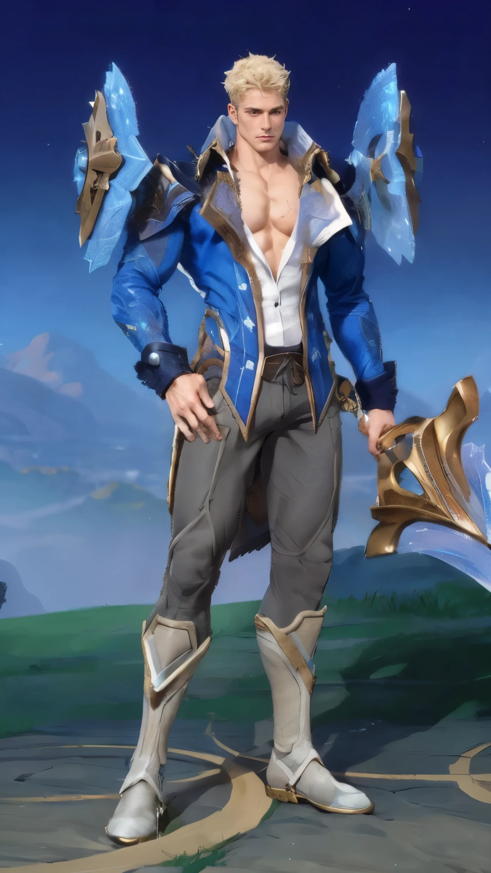 (Intricate Details, Masterpiece, Best Quality, High Resolution, 8k), (1man), (male:1.2), finely detailed eyes and face, toned body, masculine appeal, commanding presence, bulging biceps and triceps, well-developed quadriceps and hamstrings, light skin,  portrait, solo, half shot, looking down, detailed background, detailed face,finely detailed background, Depth of Field, VFX, bulge 