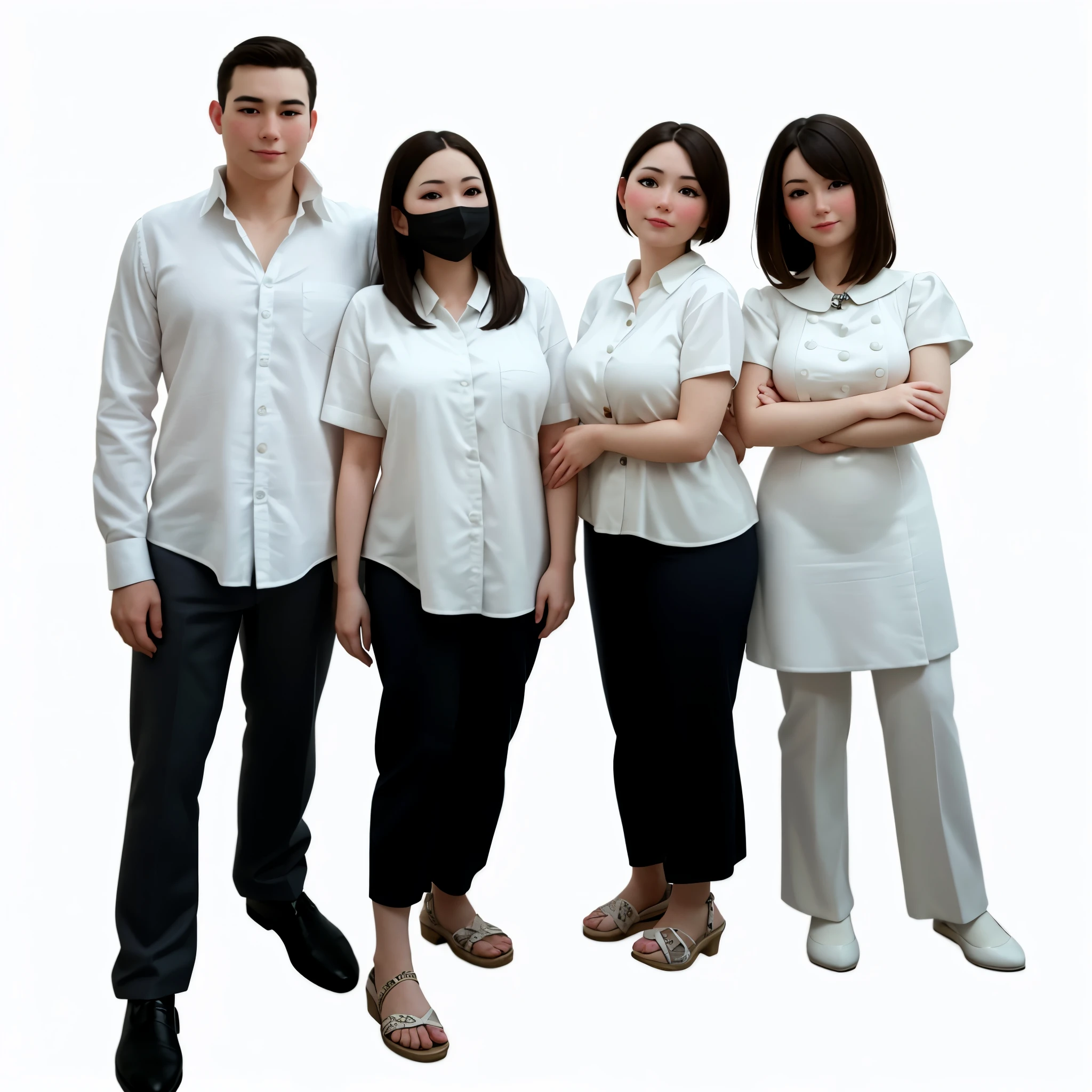 a group of people, white skin, european, family picture, masterpiece, best quality, absurd res, ultra detailed, intricate detail, ultra detailed facial features, cute, adorable, looking at viewer, facing camera, Eye contact, (skin texture, skin pores:1.2), detailed skin texture, high skin pores, formal attire, white shirt