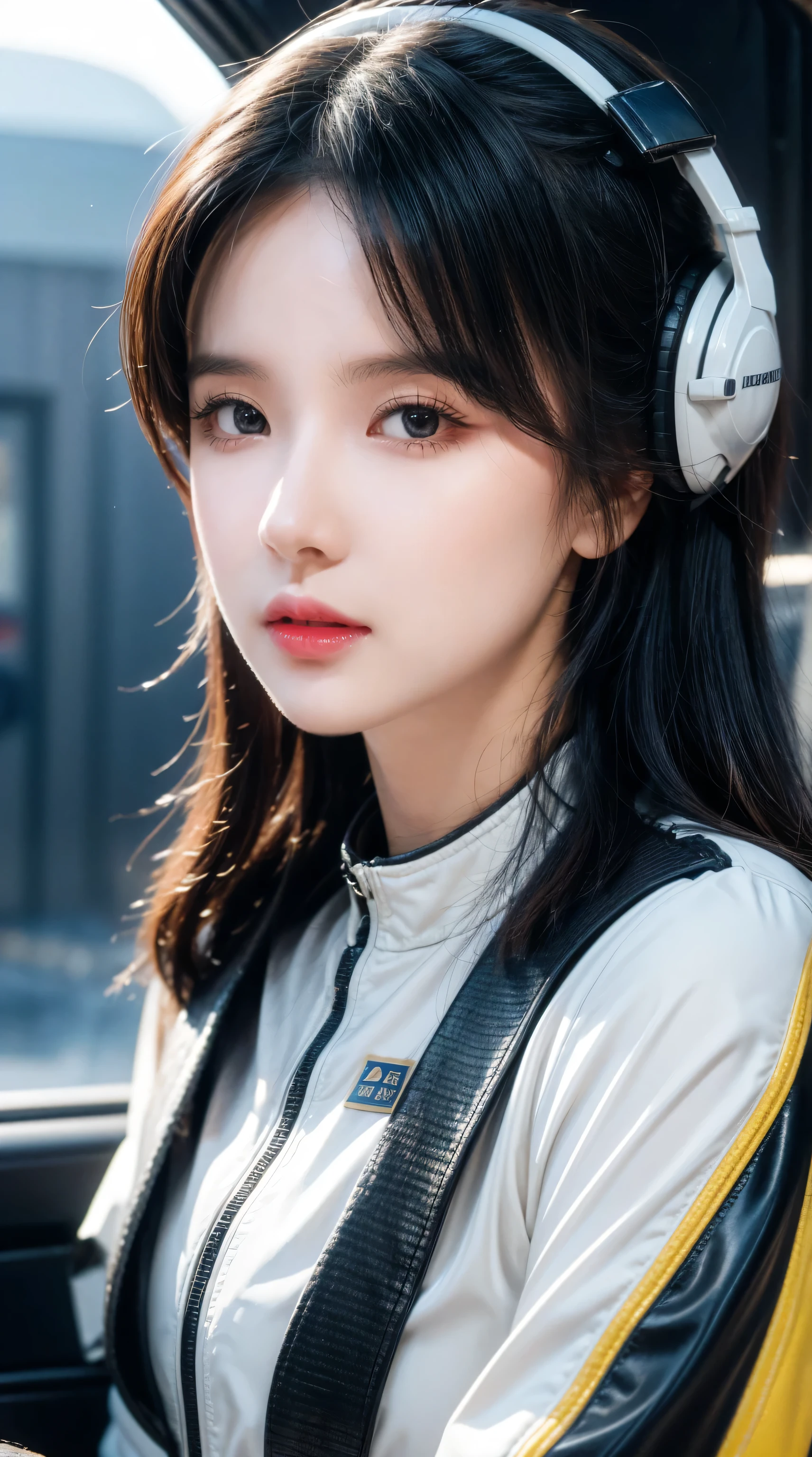 best quality, 8k, very delicate and beautiful, highly detailed face and skin texture, shiny skin, high resolution, sexy asian girl in fighter pilot suit, sharp focus