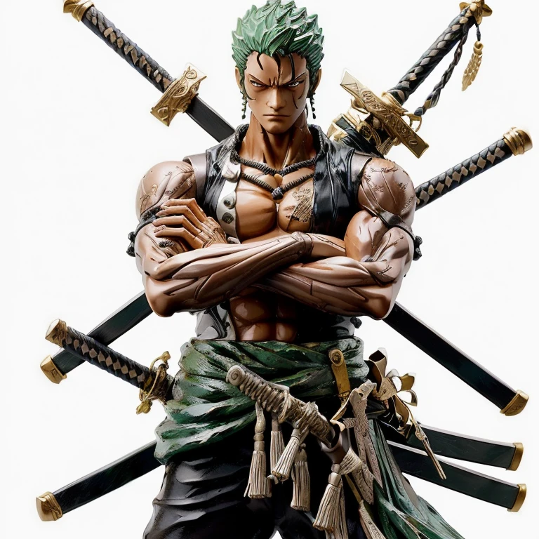 a close up of a statue of a man with two swords, roronoa zoro, from one piece, yasuke 5 0 0 px models, anime action figure, anime figurine, pop up parade figure, high detail iconic character, full body close-up shot, most strongest pose, anime figure, okabe rintarou, japanese action figure