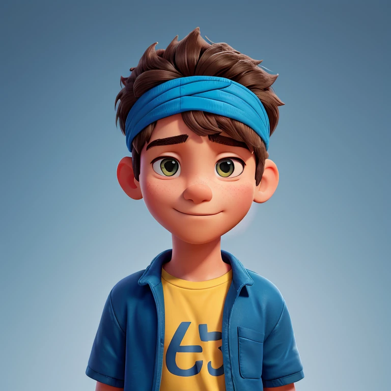 there is a boy with a blue headband on his forgead, wearing yellow jacket black t-shirt under white gradient background , portrait shot 8 k, shot on canon eos r5, shot on canon eos r 5, shot on nikon z9, taken with sony alpha 9, with accurate face, edited in photoshop, shot with sony alpha, taken with canon 5d mk4, captured on canon eos r 6