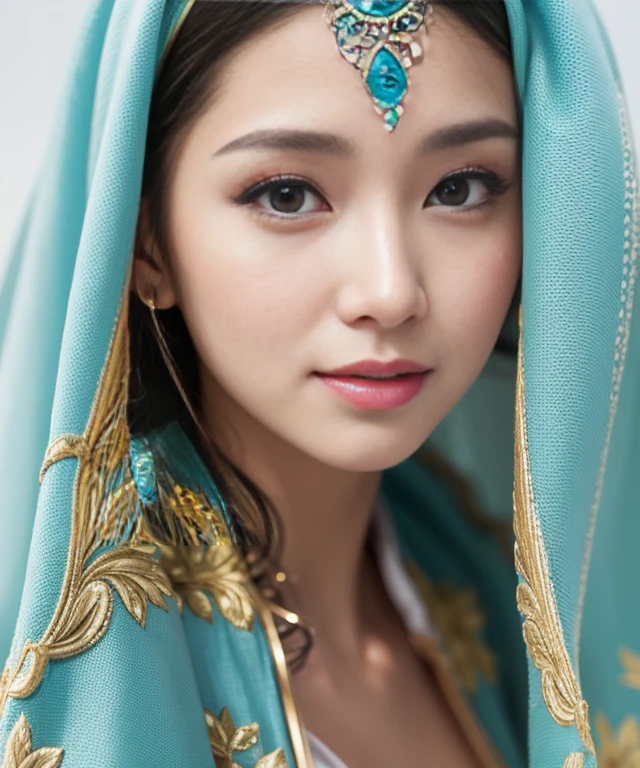RAW photo:1.2), (photorealistic:1.4),(masterpiece:1.3),(best quality:1.4),ultra high res,(detailed eyes),(detailed facial features),(detailed clothes features),HDR,8k resolution, skin tight, (((high detailed skin,visible pores))), dreamlike, (ulzzang-6500-v1.1:0.5),pureerosface_v1:0.2, face close-up, 1 woman,tall, 40 yo, gigantic breast : 5.6, wearing tight close pastel floral silk malay gamis with hijab, full body, smile, Reisa brotoasmoro, wearing high heels