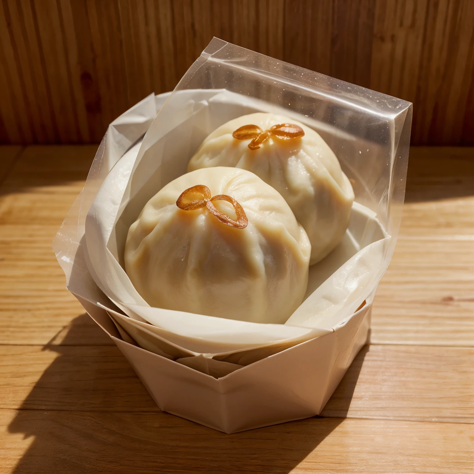 Product innovation : Dumpling skin made by radish, Product name: RaLing Skin, Packaging : Square, ziplock, Angle : Close shot for food advertising, Theme : Warm